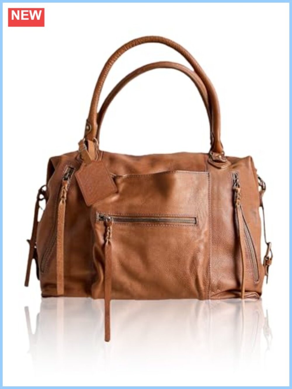Large Vegan Leather Tote Bag with Zipper Adjustable Strap